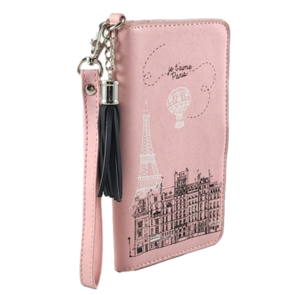 ⭐️3/ $30⭐️:Claire's Pink Je  T'aime Paris Print Wallet with Black Tassle